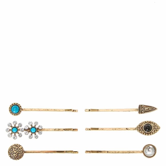 3/$20 NEW Gold Stone & Charm Bobby Pins 6 Pack